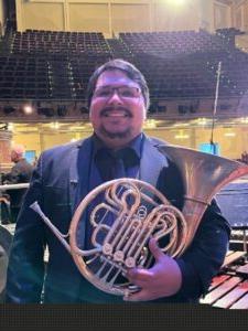 Jeremy Chabarria with his horn.